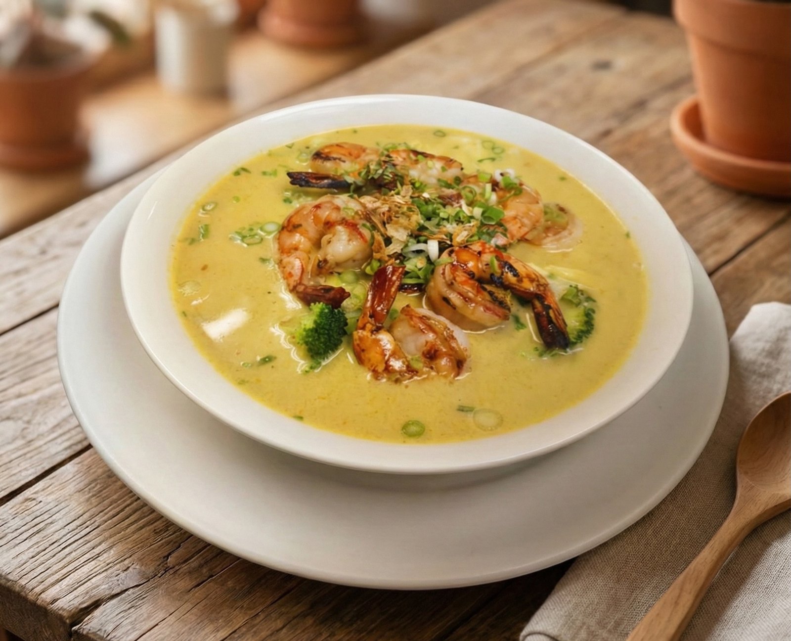 Soupe aigre épicée aux Crevettes avec lait de coco 