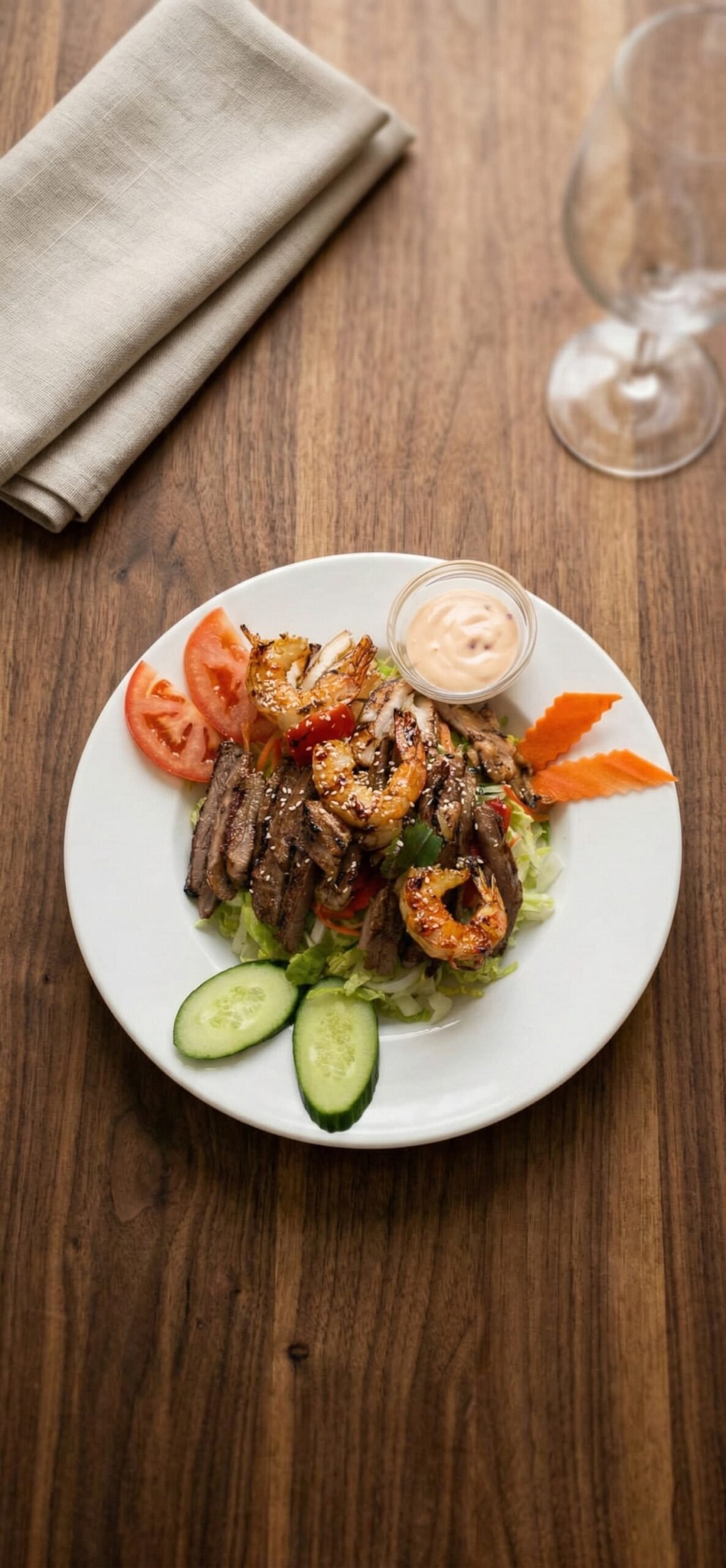 Trio spécial Poulet/Crevettes/Bœuf grillé 
